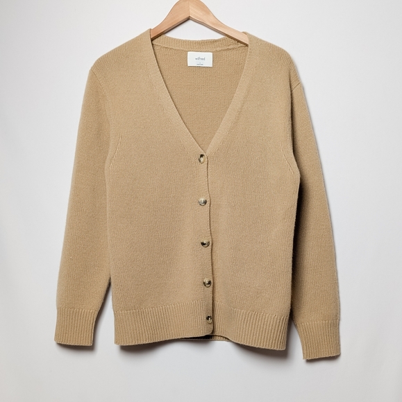 WILFRED Cashmere V-Neck Cardigan Sweater Saville Tan Brown ARITZIA S - Picture 7 of 11